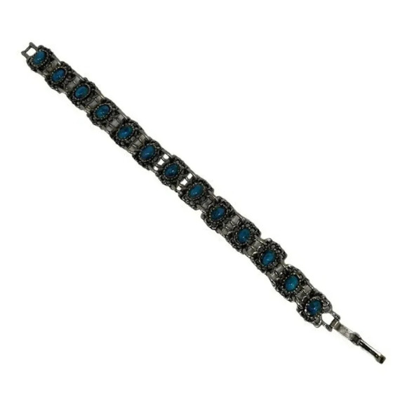 Vintage Chain Bracelet Silvertone Turquoise‎ Blue Stones​​ - Picture 5 of 7